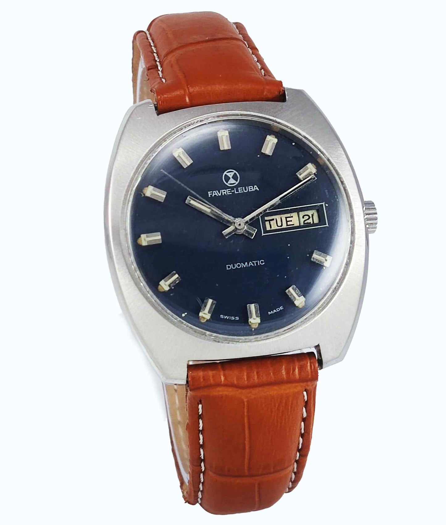 Favre Leuba Duomatic 908 Navy Blue Dial 17 Jewels Men's Automatic Watch Discover-Diamonds