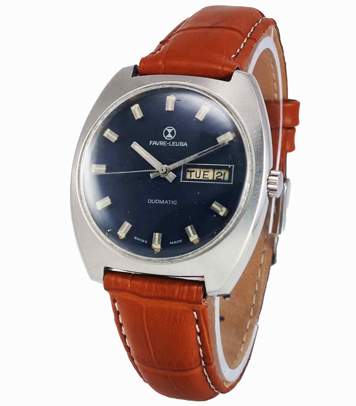 Favre Leuba Duomatic 908 Navy Blue Dial 17 Jewels Men's Automatic Watch Discover-Diamonds