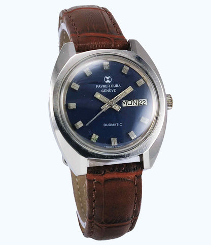 Favre Leuba Duomatic 908 Navy Blue Dial 25 Jewels Men's Automatic Watch Discover-Diamonds