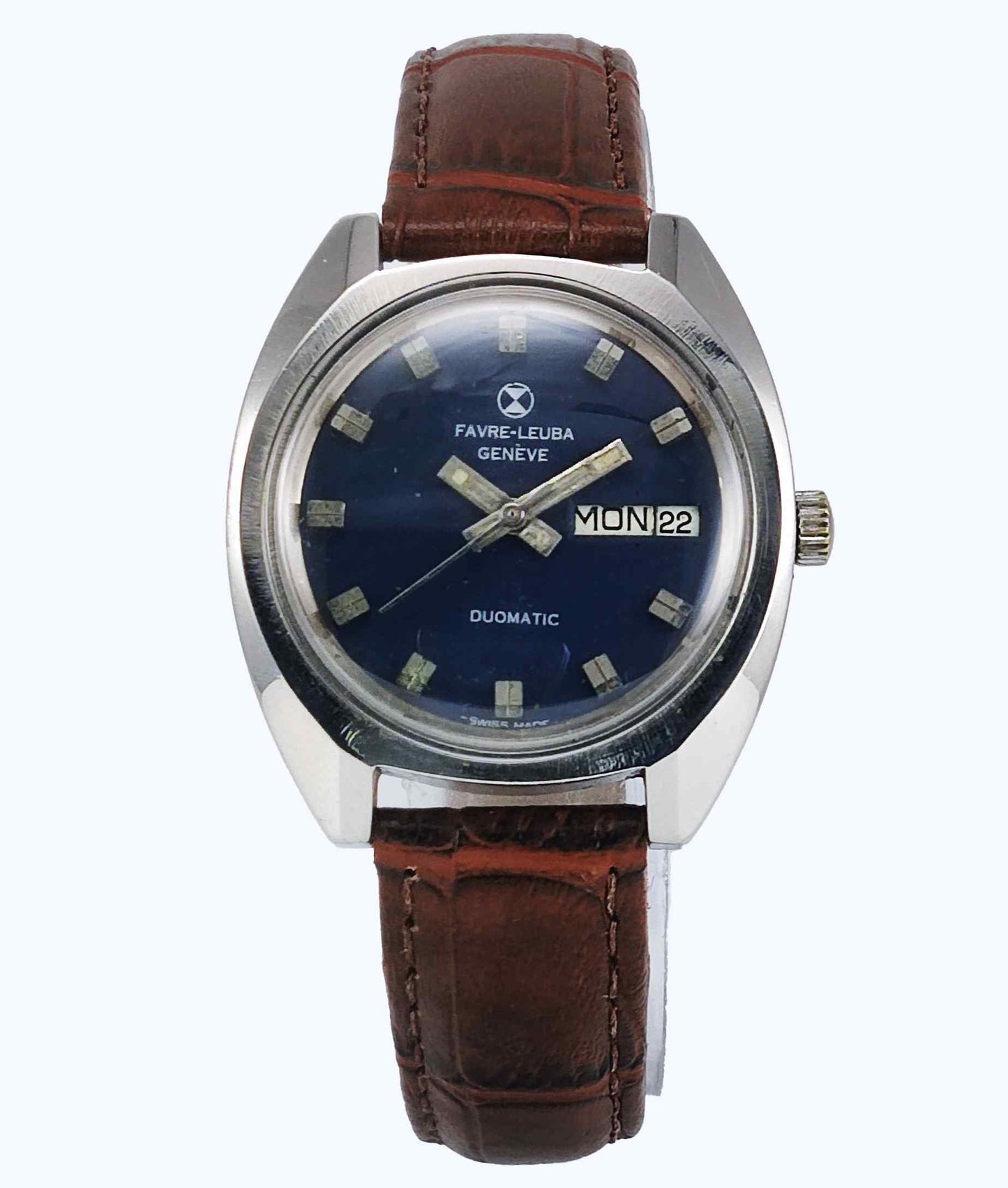 Favre Leuba Duomatic 908 Navy Blue Dial 25 Jewels Men's Automatic Watch Discover-Diamonds