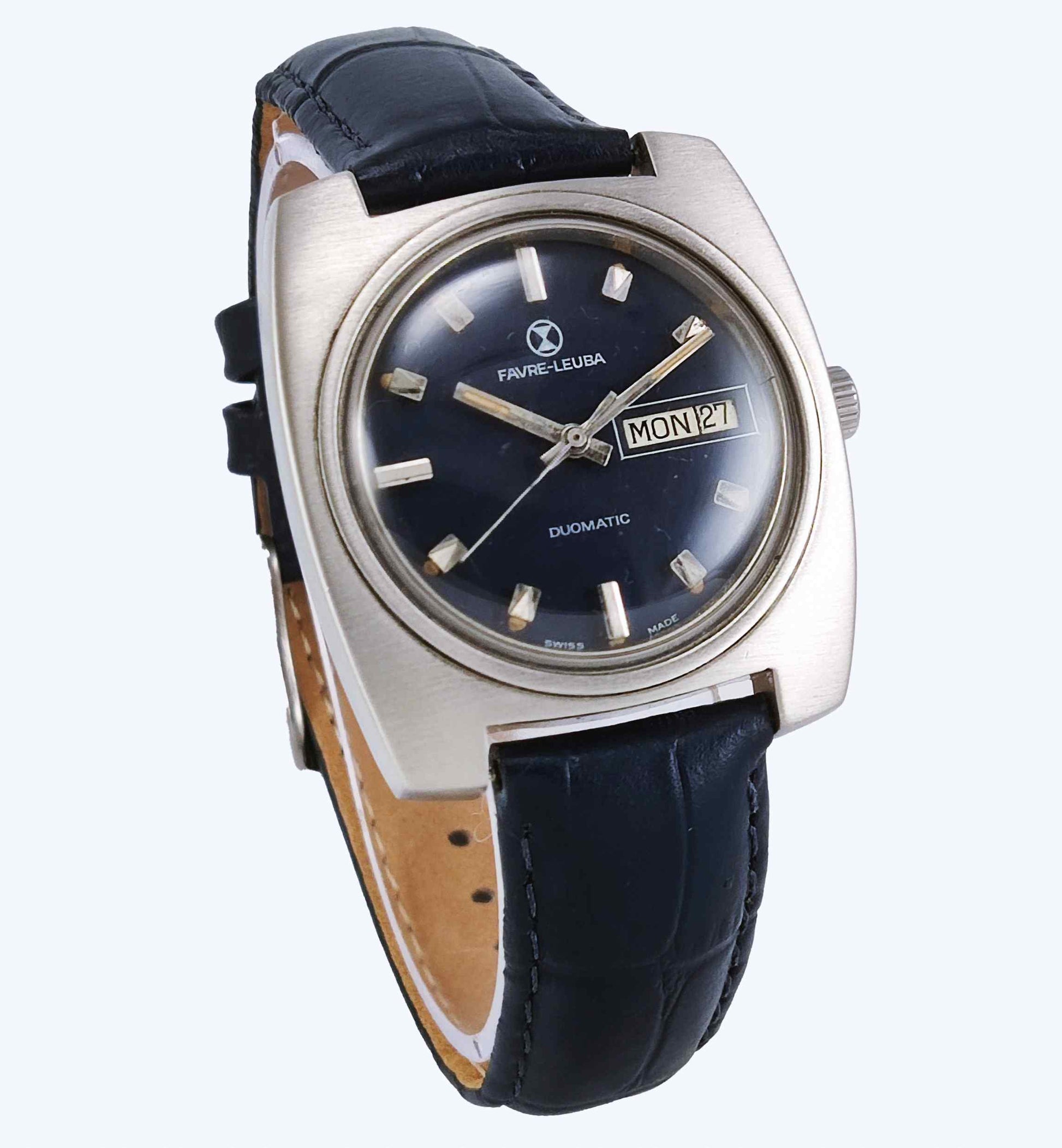 Favre Leuba Duomatic 909 Navy Blue Dial Automatic 17 Jewels Men's Wrist Watch Discover-Diamonds