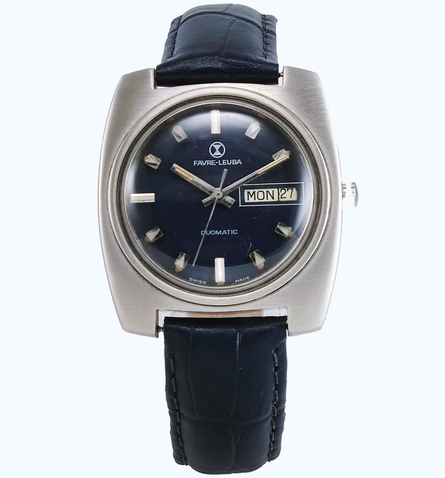 Favre Leuba Duomatic 909 Navy Blue Dial Automatic 17 Jewels Men's Wrist Watch Discover-Diamonds