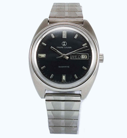 Favre Leuba Duomatic 909 Charcoal Black Dial 17 Jewels Men's Automatic Watch Discover-Diamonds