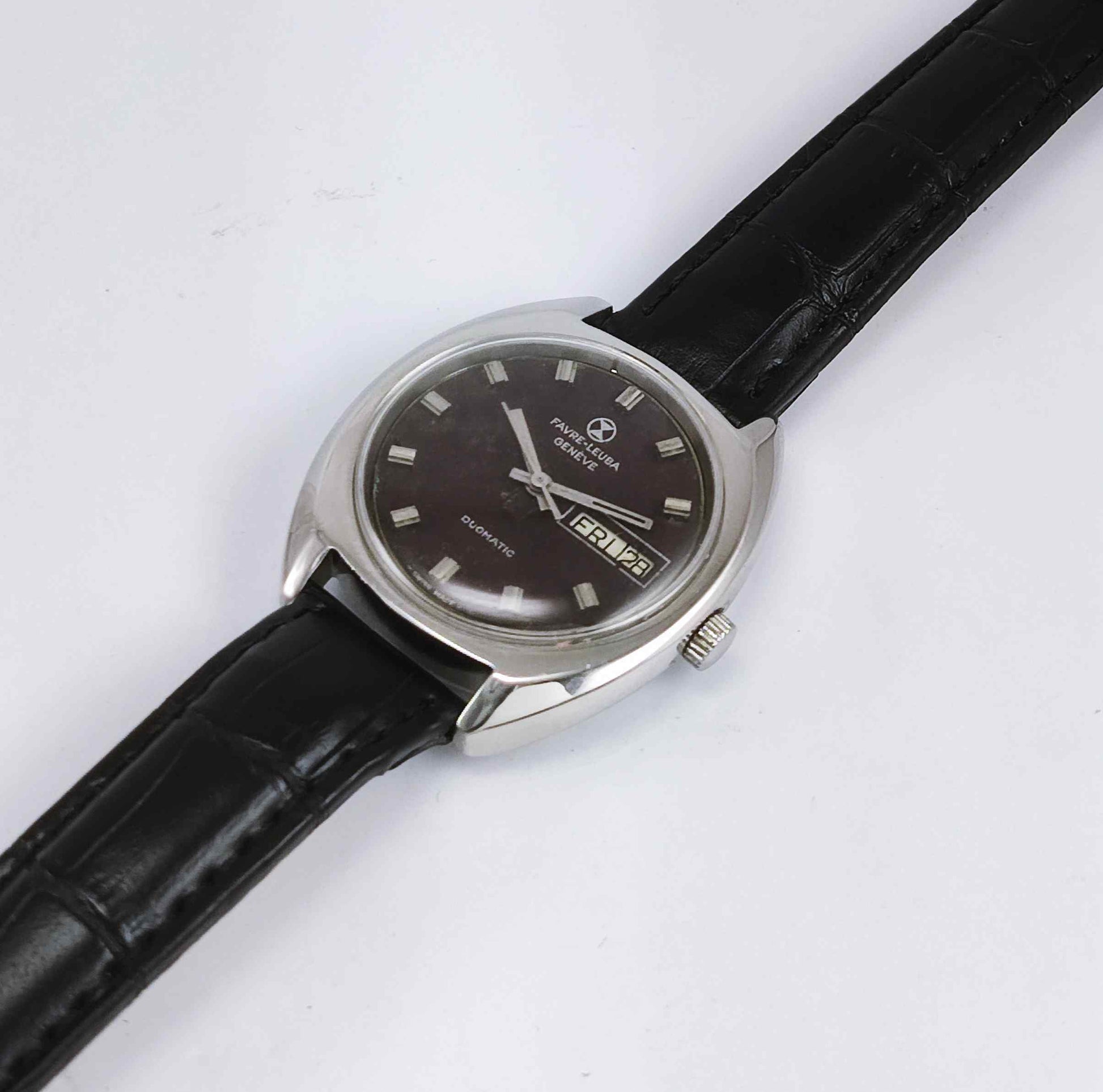 Favre Leuba Geneve Duomatic 908 Brown Dial 17 Jewels Men's Automatic Watch Discover-Diamonds