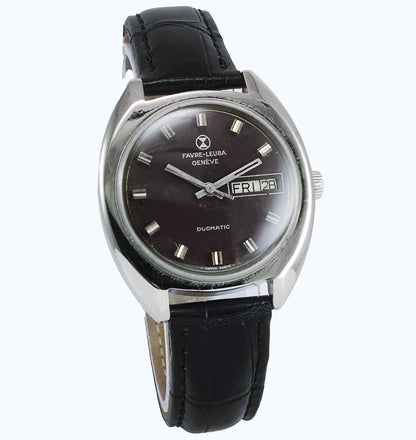 Favre Leuba Geneve Duomatic 908 Brown Dial 17 Jewels Men's Automatic Watch Discover-Diamonds