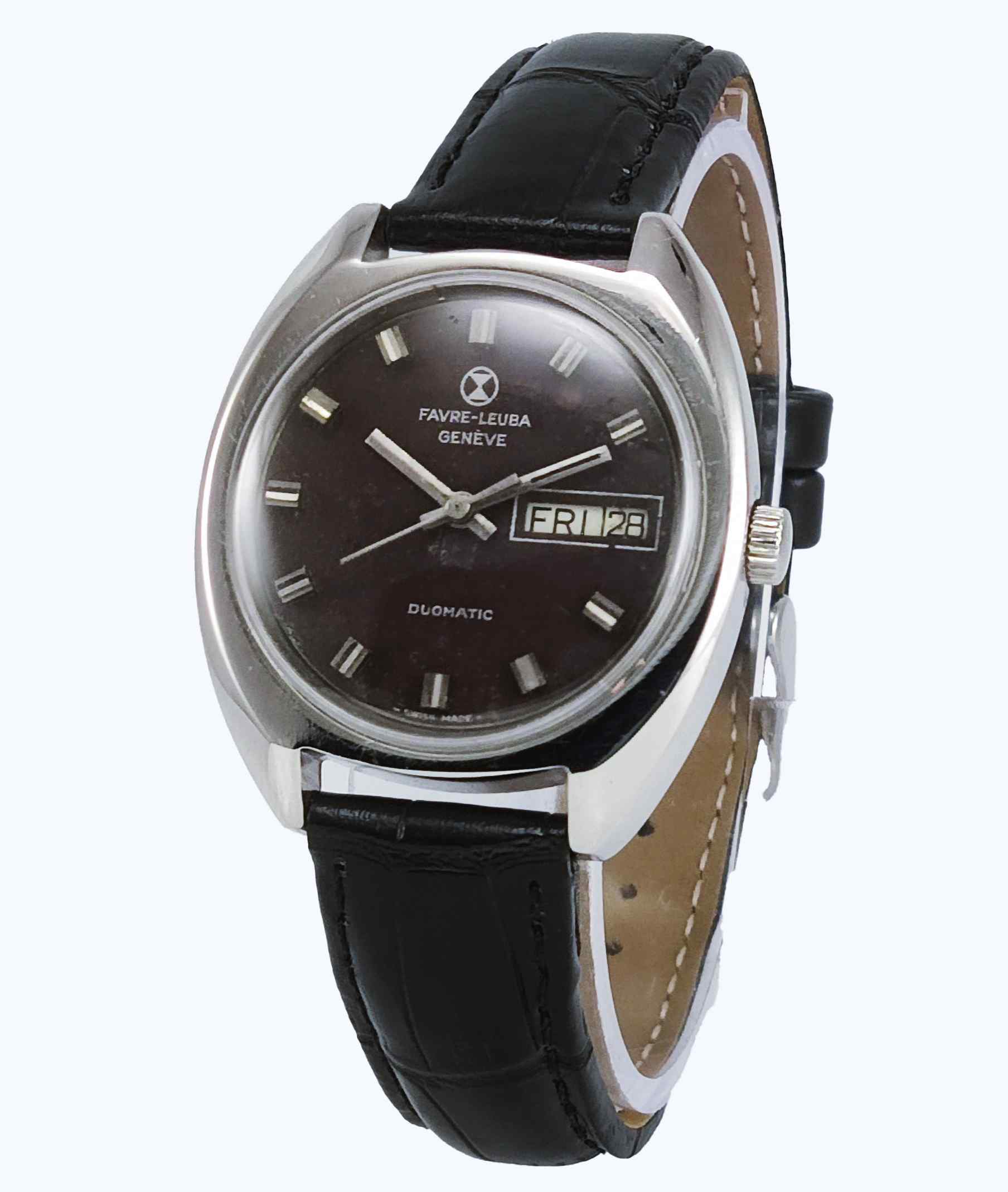 Favre Leuba Geneve Duomatic 908 Brown Dial 17 Jewels Men's Automatic Watch Discover-Diamonds