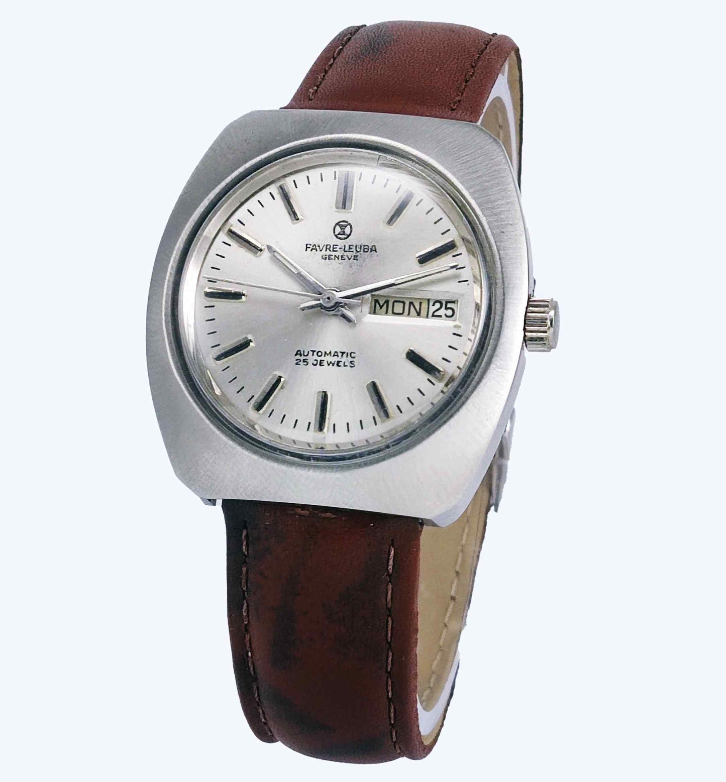 Favre Leuba Geneve 908 Silver Dial Automatic 25 Jewels Men's Wrist Watch Discover-Diamonds