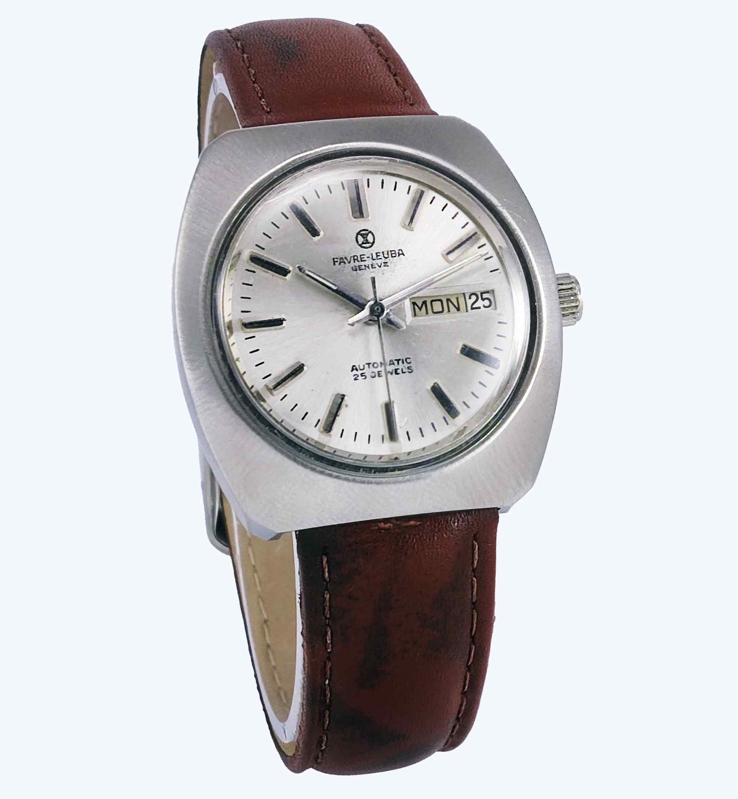 Favre Leuba Geneve 908 Silver Dial Automatic 25 Jewels Men's Wrist Watch Discover-Diamonds