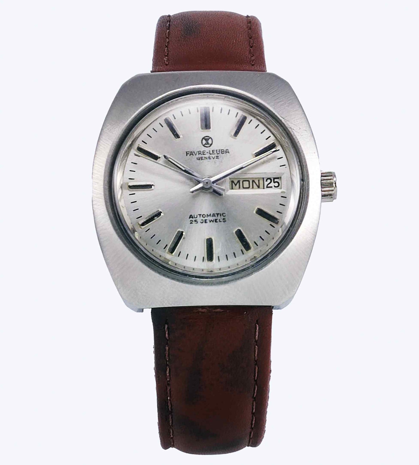 Favre Leuba Geneve 908 Silver Dial Automatic 25 Jewels Men's Wrist Watch Discover-Diamonds