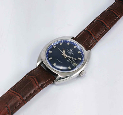 Favre Leuba Geneve Duomatic-909 Charcoal Navy Blue Dial 17 Jewels Men's Watch Discover-Diamonds