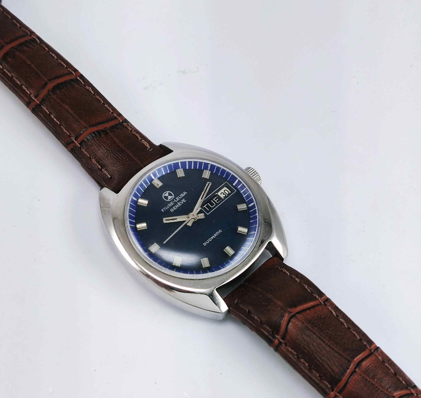 Favre Leuba Geneve Duomatic-909 Charcoal Navy Blue Dial 17 Jewels Men's Watch Discover-Diamonds