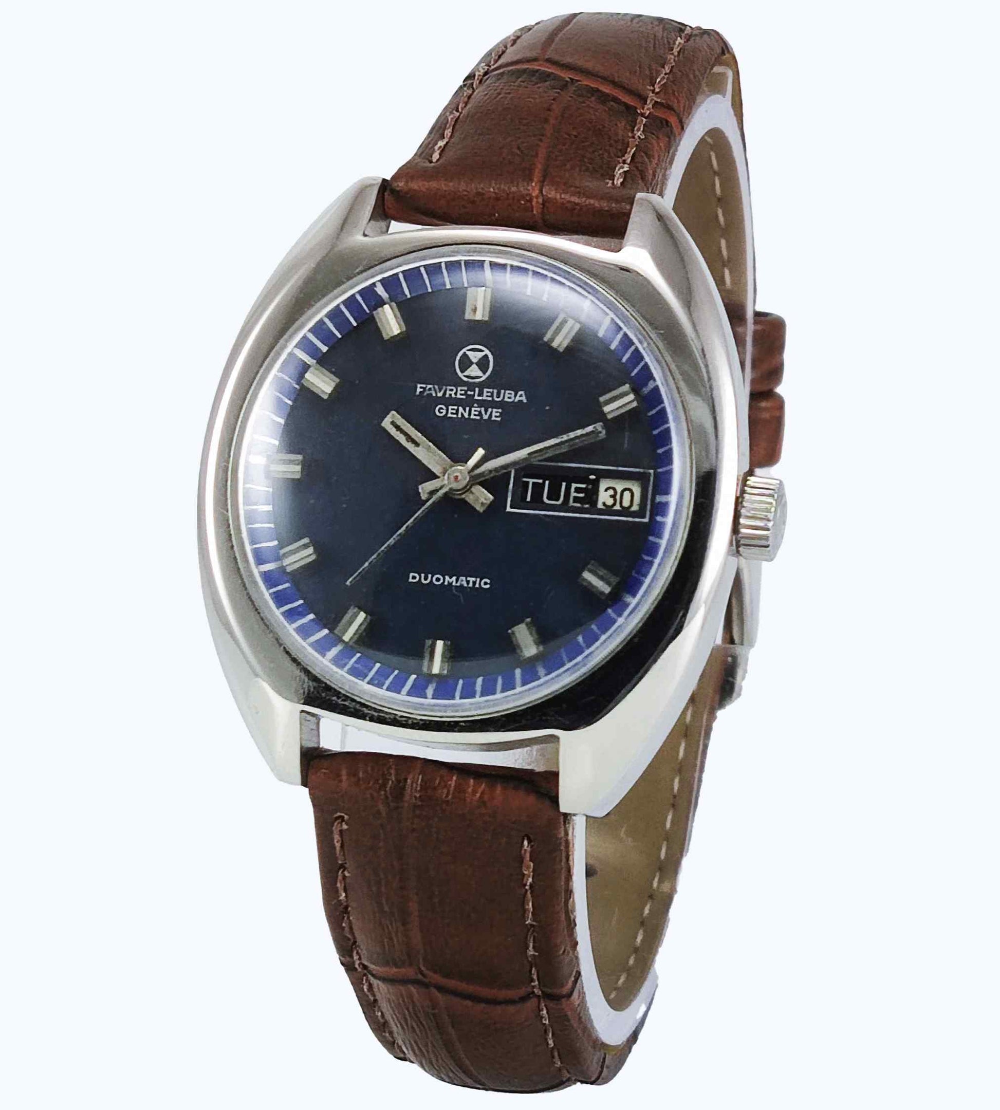 Favre Leuba Geneve Duomatic-909 Charcoal Navy Blue Dial 17 Jewels Men's Watch Discover-Diamonds