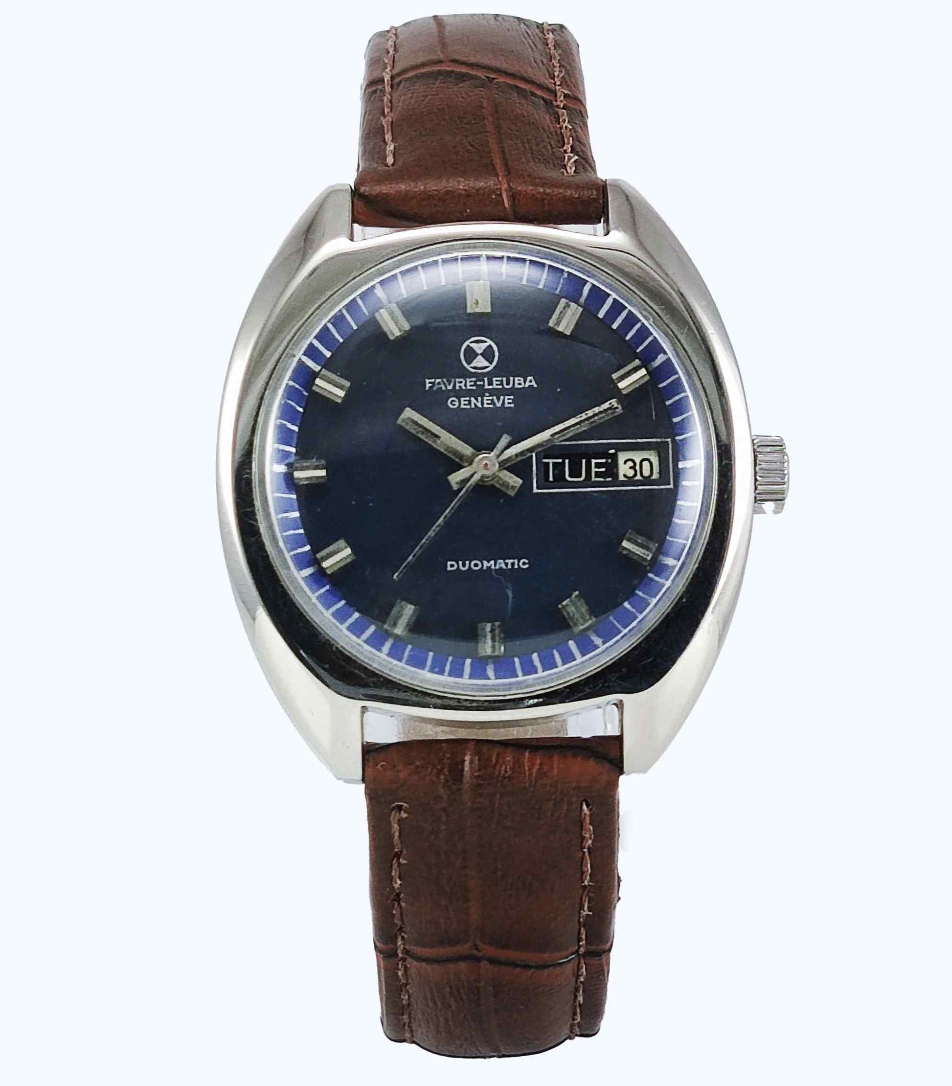 Favre Leuba Geneve Duomatic-909 Charcoal Navy Blue Dial 17 Jewels Men's Watch Discover-Diamonds