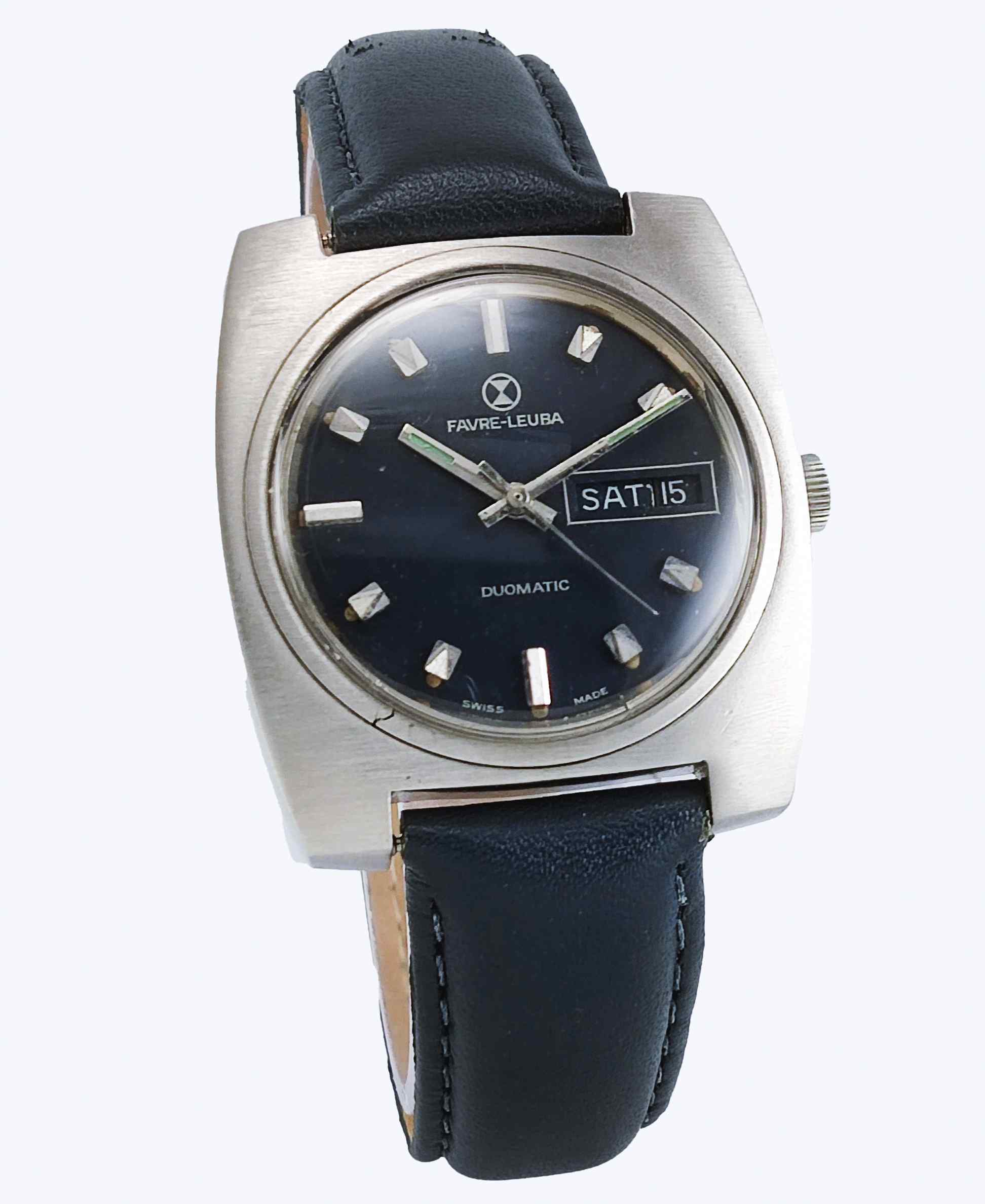 Favre Leuba Duomatic 908 Navy Blue Dial Automatic 17 Jewels Men's Wrist Watch Discover-Diamonds