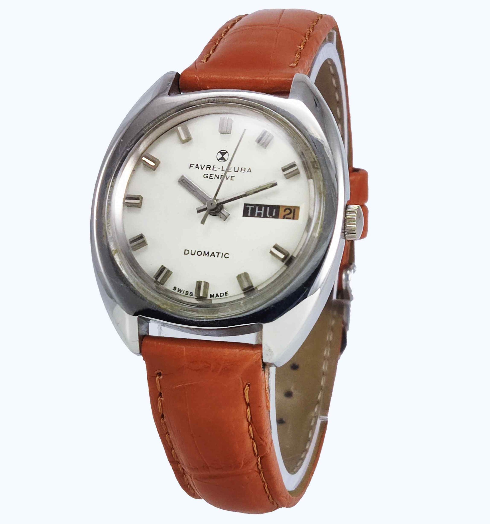 Favre Leuba Geneve Duomatic 1916 Off White Color Dial Automatic 17 Jewels Men's Watch Discover-Diamonds