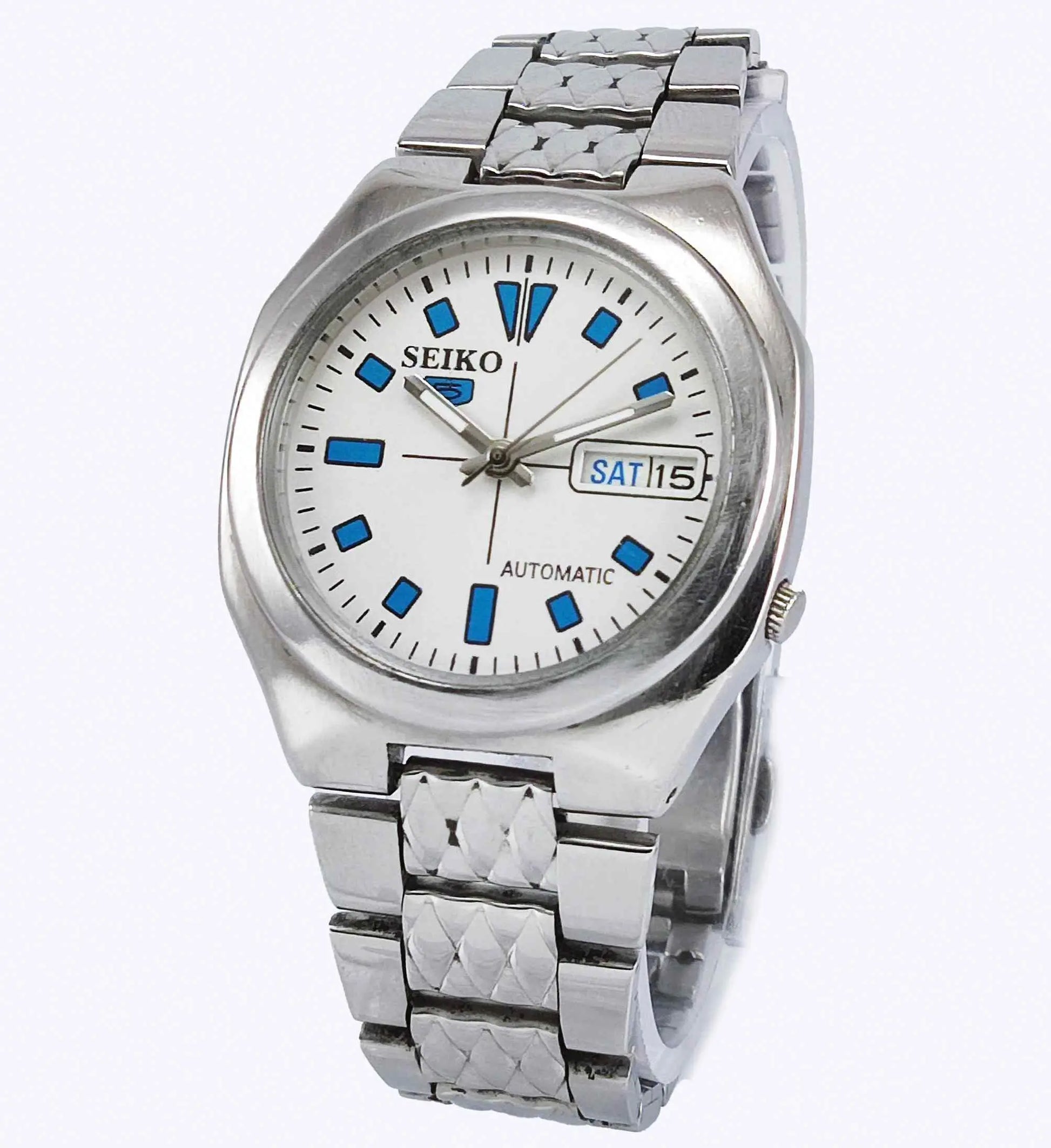 Seiko 5 Automatic-7S26A Pearl Dial 21 Jewels Transparent Back Day Date Men's Mechanical Watch Discover-Diamonds