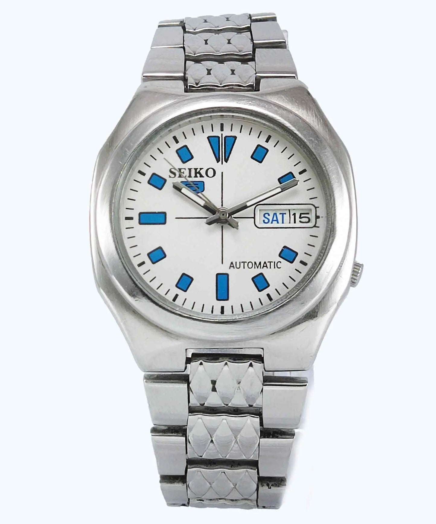 Seiko 5 Automatic-7S26A Pearl Dial 21 Jewels Transparent Back Day Date Men's Mechanical Watch Discover-Diamonds