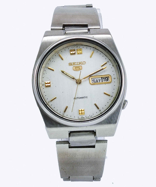 Seiko 5 Automatic-6349A Silver Dial 23 Jewels Day Date Men's Mechanical Watch Discover-Diamonds