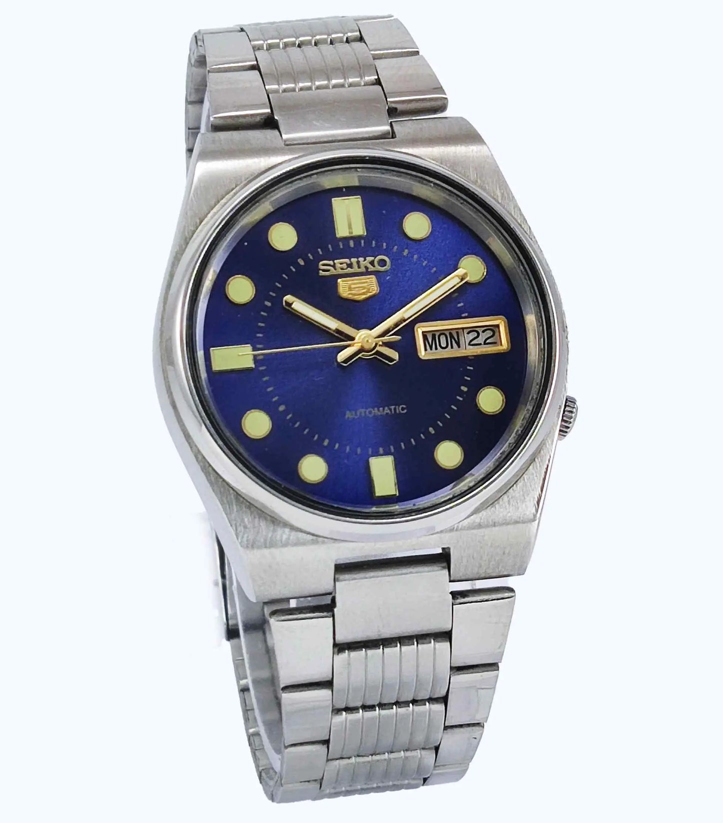 Seiko 5 Automatic-7009A Analog Blue Dial 17 Jewels Day Date Men's Mechanical Watch Discover-Diamonds