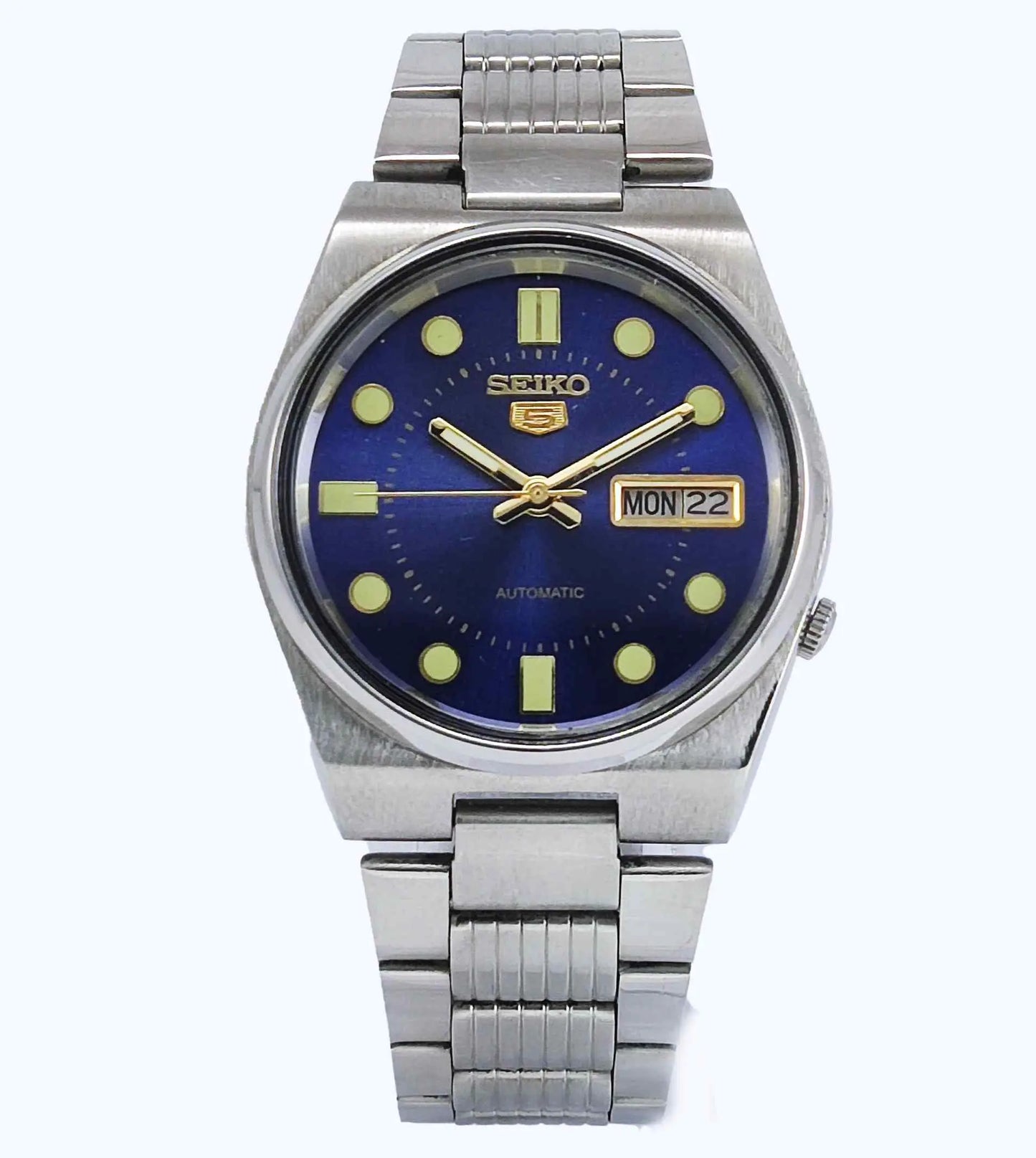 Seiko 5 Automatic-7009A Analog Blue Dial 17 Jewels Day Date Men's Mechanical Watch Discover-Diamonds