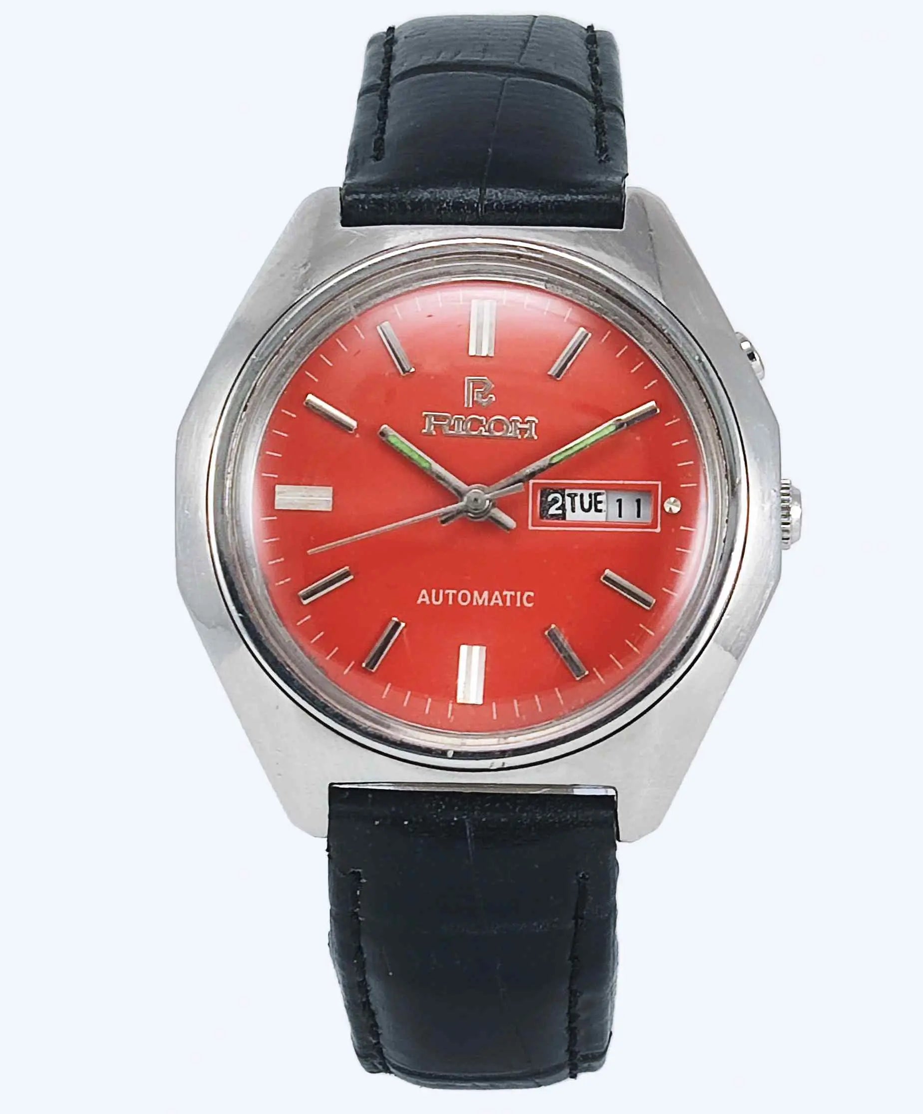 Ricoh Automatic 21 Jewels R31 Red Dial Day Date Men's Mechanical Watch Discover-Diamonds