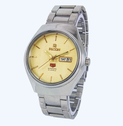 Ricoh Automatic 21 Jewels R31 Golden Dial Day Date Men's Mechanical Watch Discover-Diamonds