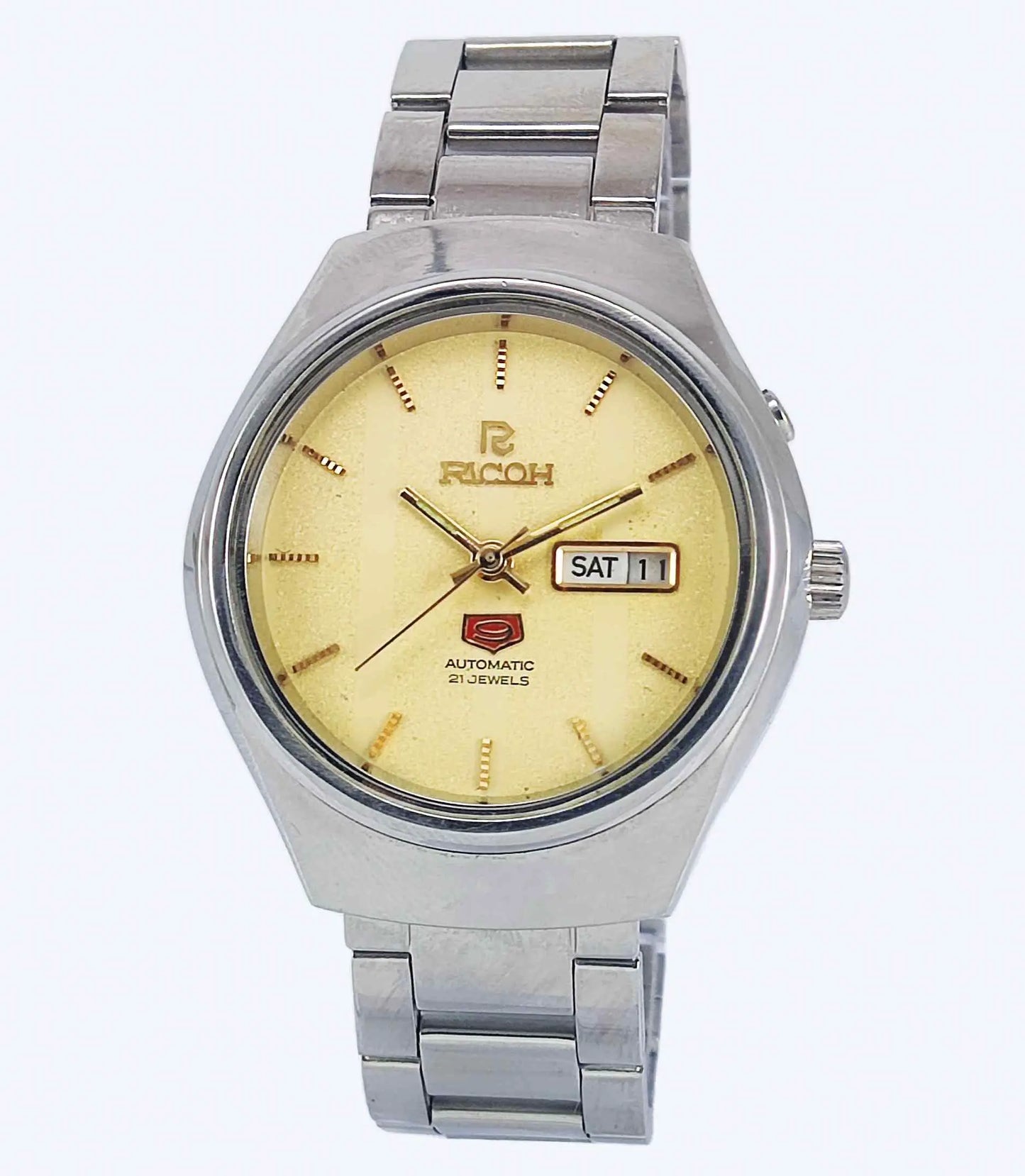 Ricoh Automatic 21 Jewels R31 Golden Dial Day Date Men's Mechanical Watch Discover-Diamonds