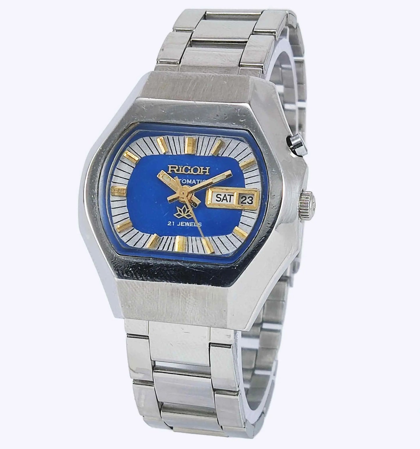 Ricoh Automatic 21 Jewels R31 Blue Dial Day Date Men's Mechanical Watch Discover-Diamonds