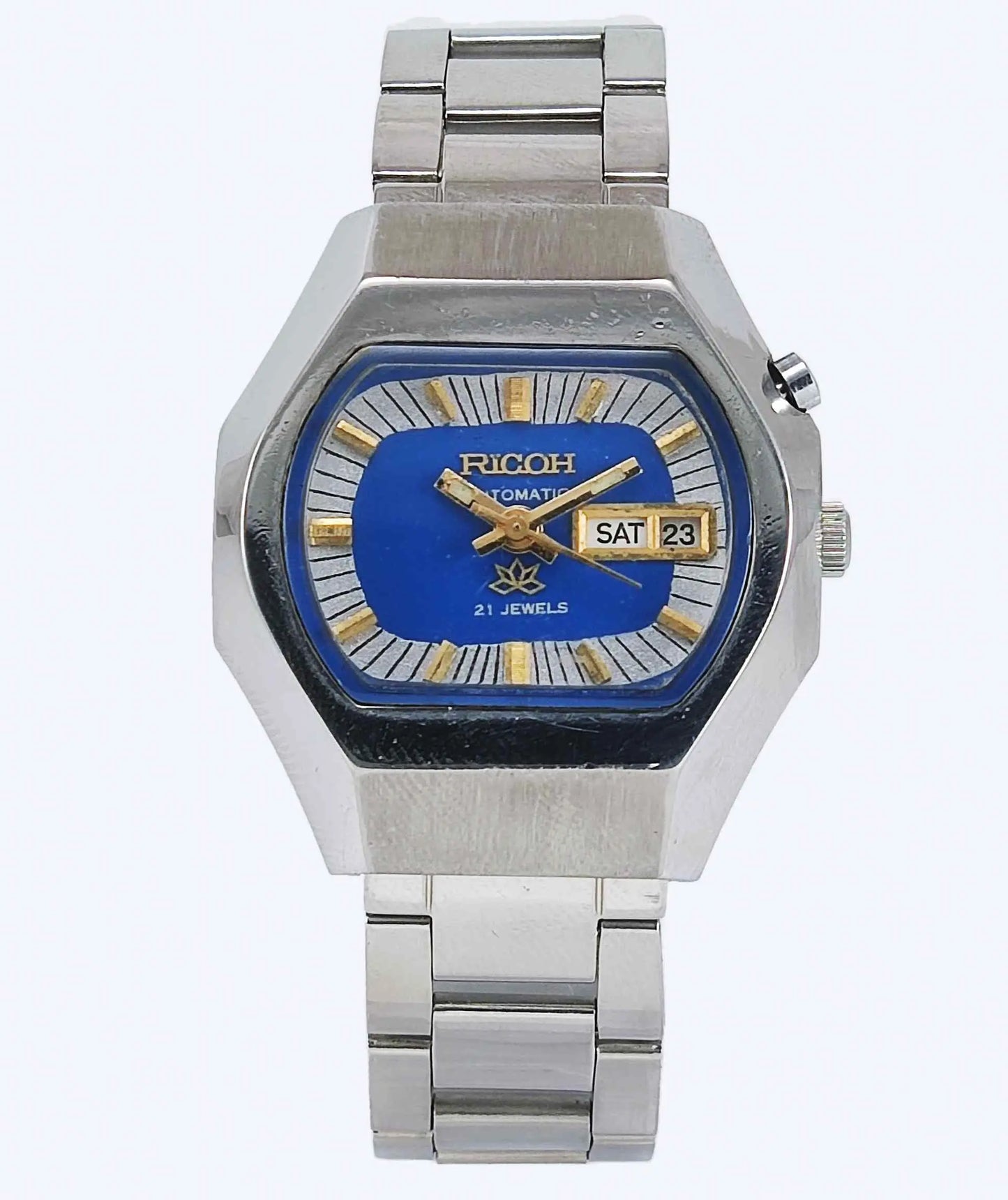 Ricoh Automatic 21 Jewels R31 Blue Dial Day Date Men's Mechanical Watch Discover-Diamonds