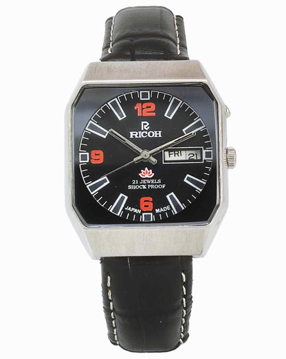 Ricoh Automatic 21 Jewels R31 Black Dial Day Date Men's Mechanical Watch Discover-Diamonds