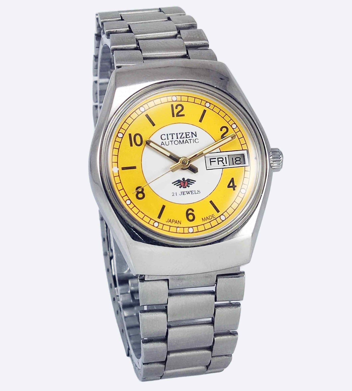 Citizen Automatic 8200A White-Yellow Dial 21 Jewels Day Date Men's Mechanical Watch Discover-Diamonds