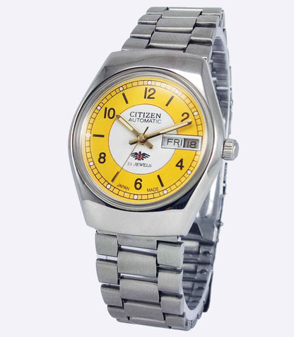 Citizen Automatic 8200A White-Yellow Dial 21 Jewels Day Date Men's Mechanical Watch Discover-Diamonds