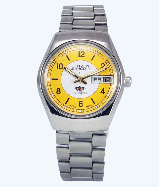 Citizen Automatic 8200A White-Yellow Dial 21 Jewels Day Date Men's Mechanical Watch Discover-Diamonds