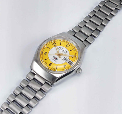 Citizen Automatic 8200A White-Yellow Dial 21 Jewels Day Date Men's Mechanical Watch Discover-Diamonds