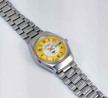 Citizen Automatic 8200A White-Yellow Dial 21 Jewels Day Date Men's Mechanical Watch Discover-Diamonds