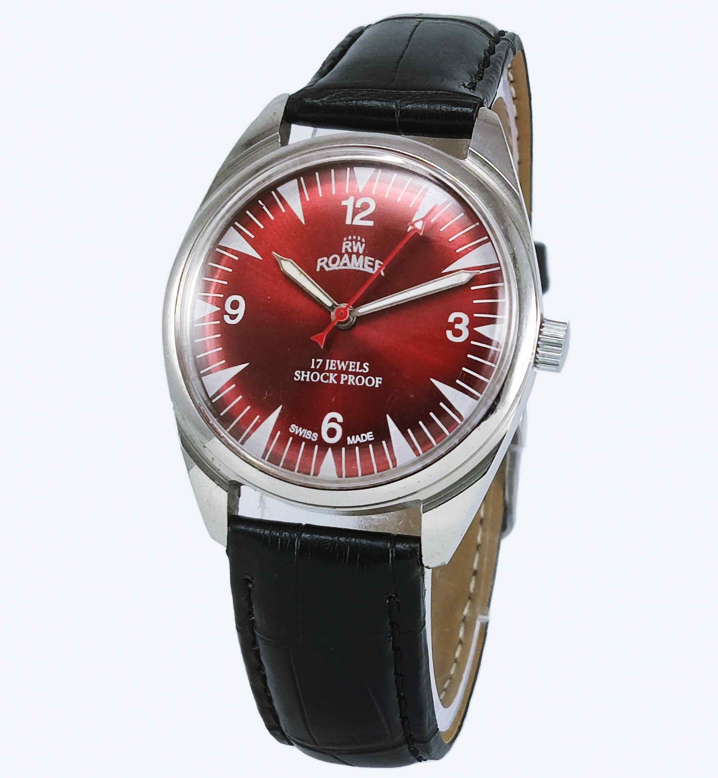 Roamer 17 Jewels Shock Proof Mechanical Handwinding Red Dial Watch Discover-Diamonds