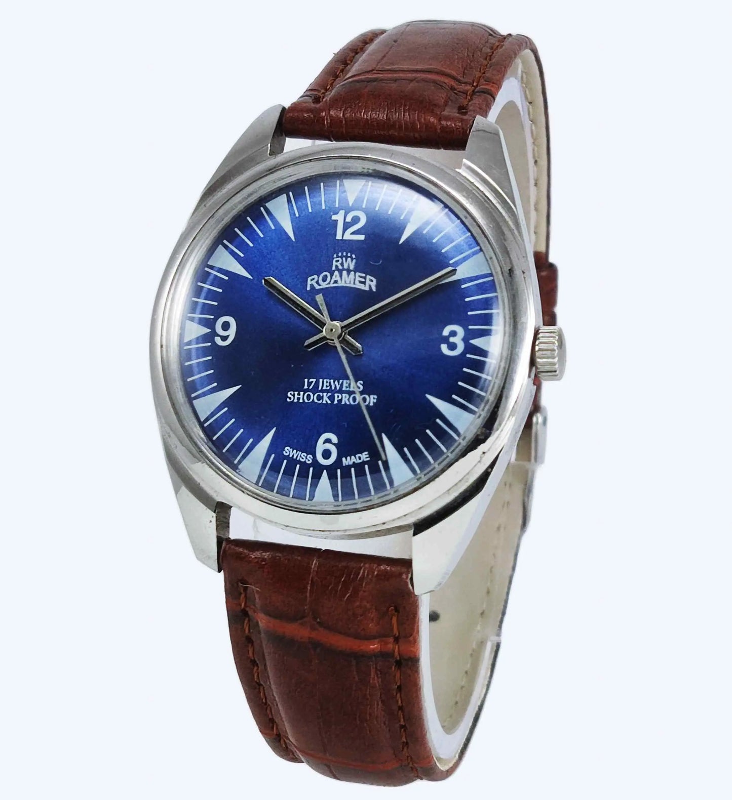 Roamer 17 Jewels Shock Proof Mechanical Handwinding Blue Dial Men's Watch Discover-Diamonds