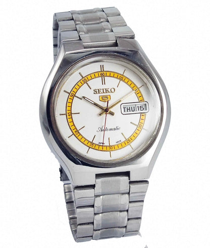 Seiko 5 Automatic-6319A White Color Dial 21 Jewels Day Date Men's Wrist Watch Discover-Diamonds