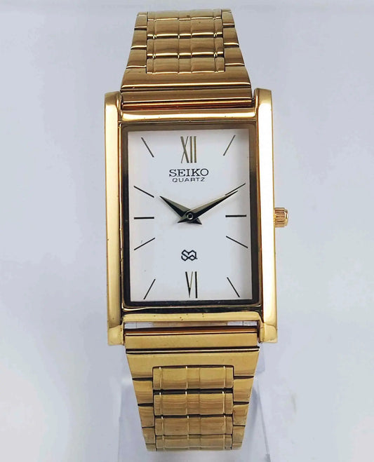 Seiko Quartz MIYOTA White Dial Golden Case Men's Watch Discover-Diamonds