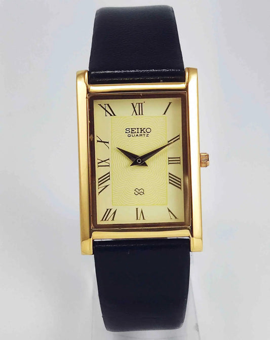 Seiko Quartz MIYOTA Cream Dial Golden Case Men's Watch Discover-Diamonds