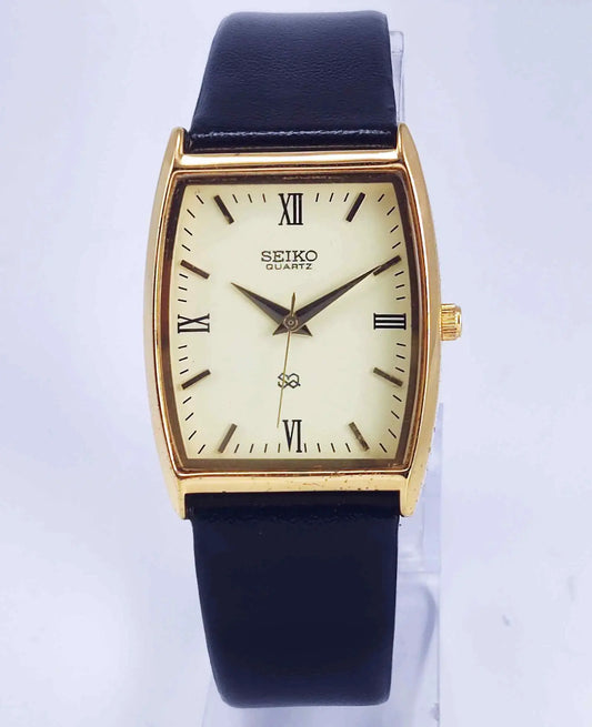 Seiko Quartz MIYOTA Cream Dial Golden Case Men's Watch Discover-Diamonds