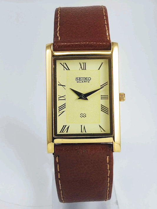 Seiko Quartz MIYOTA Cream Dial Golden Case Men's Watch Discover-Diamonds