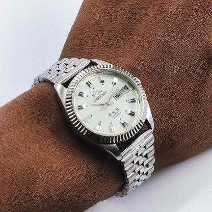 Genuine Orient Automatic 46941 Silver Dial 21 Jewels Day Date Discover-Diamonds