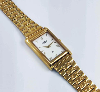 Seiko Quartz MIYOTA White Dial Golden Case Men's Watch Discover-Diamonds