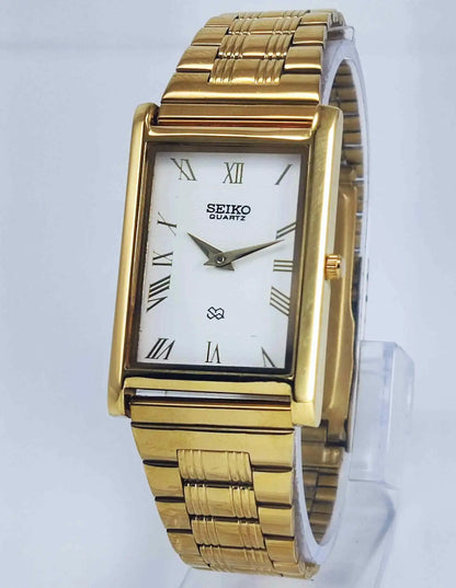 Seiko Quartz MIYOTA White Dial Golden Case Men's Watch Discover-Diamonds