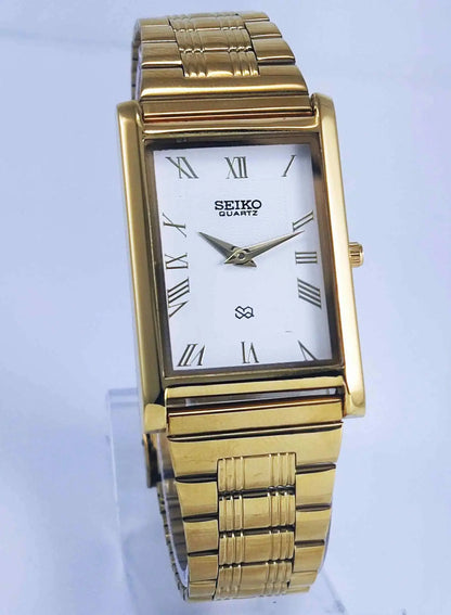 Seiko Quartz MIYOTA White Dial Golden Case Men's Watch Discover-Diamonds