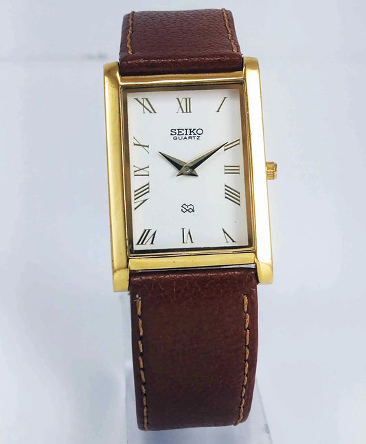 Seiko Quartz MIYOTA White Dial Golden Case Men's Watch Discover-Diamonds