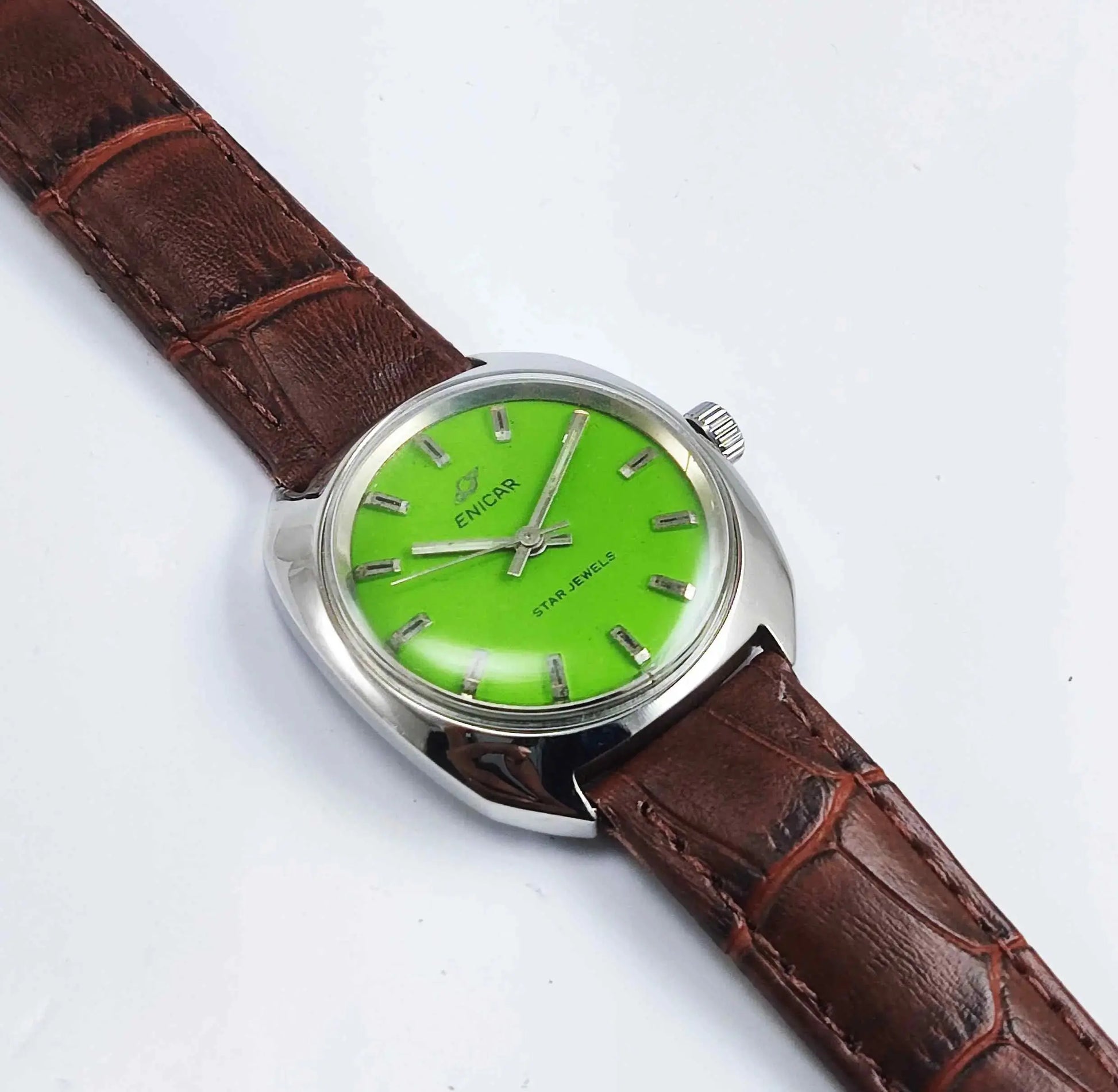 Enicar Star Jewels With 25 Jewels Lime green Dial Men's Watch