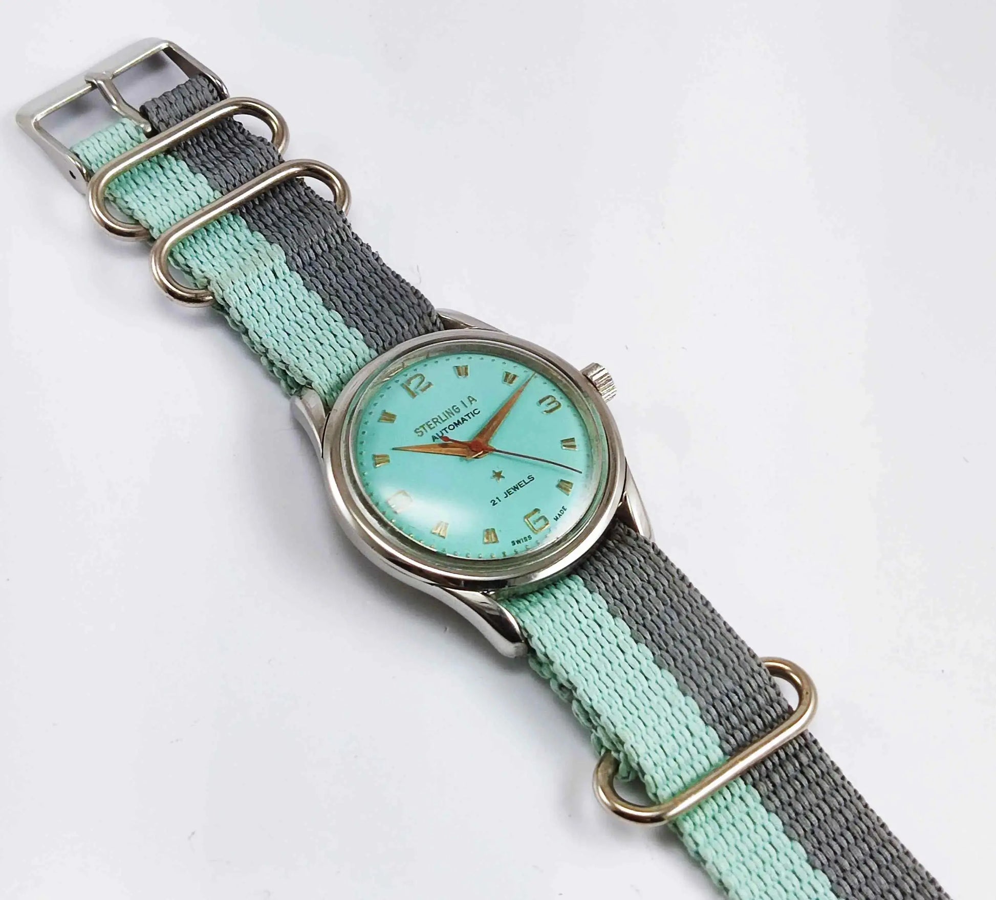 Genuine Sterling A  Modified Turquoise Color Dail 17 Jewels Swiss Made Watch Discover-Diamonds