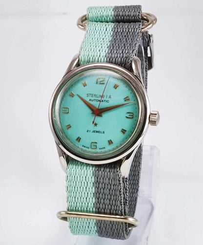 Genuine Sterling A  Modified Turquoise Color Dail 17 Jewels Swiss Made Watch Discover-Diamonds